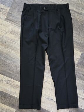 Lauren Ralph Lauren Black Wool Blend Mens Pleated Cuffed Dress Pants 36x30